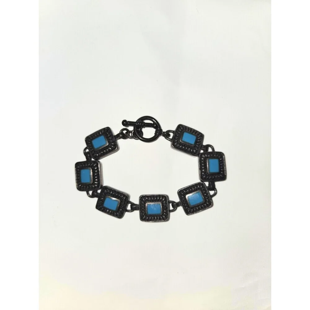 Lia Sophia Silver Tone Multi-Strand Pendant Necklace & Blue Link Bracelet Set